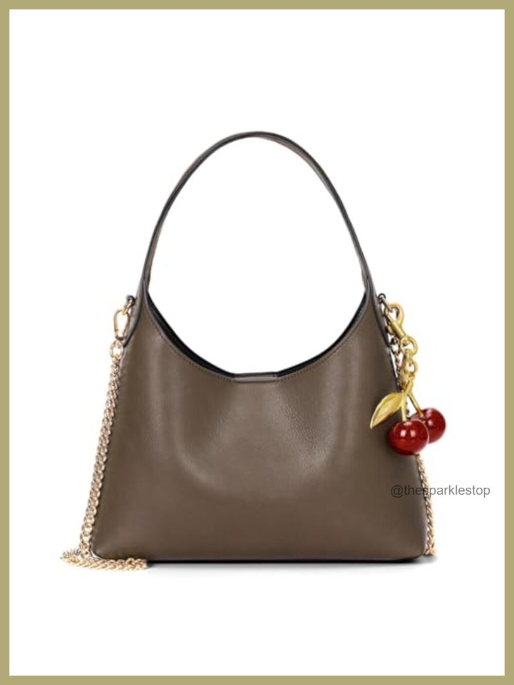 Small Hobo Bag for Women Faux Leather Cherry Pendant Chain Crossbody Shoulder